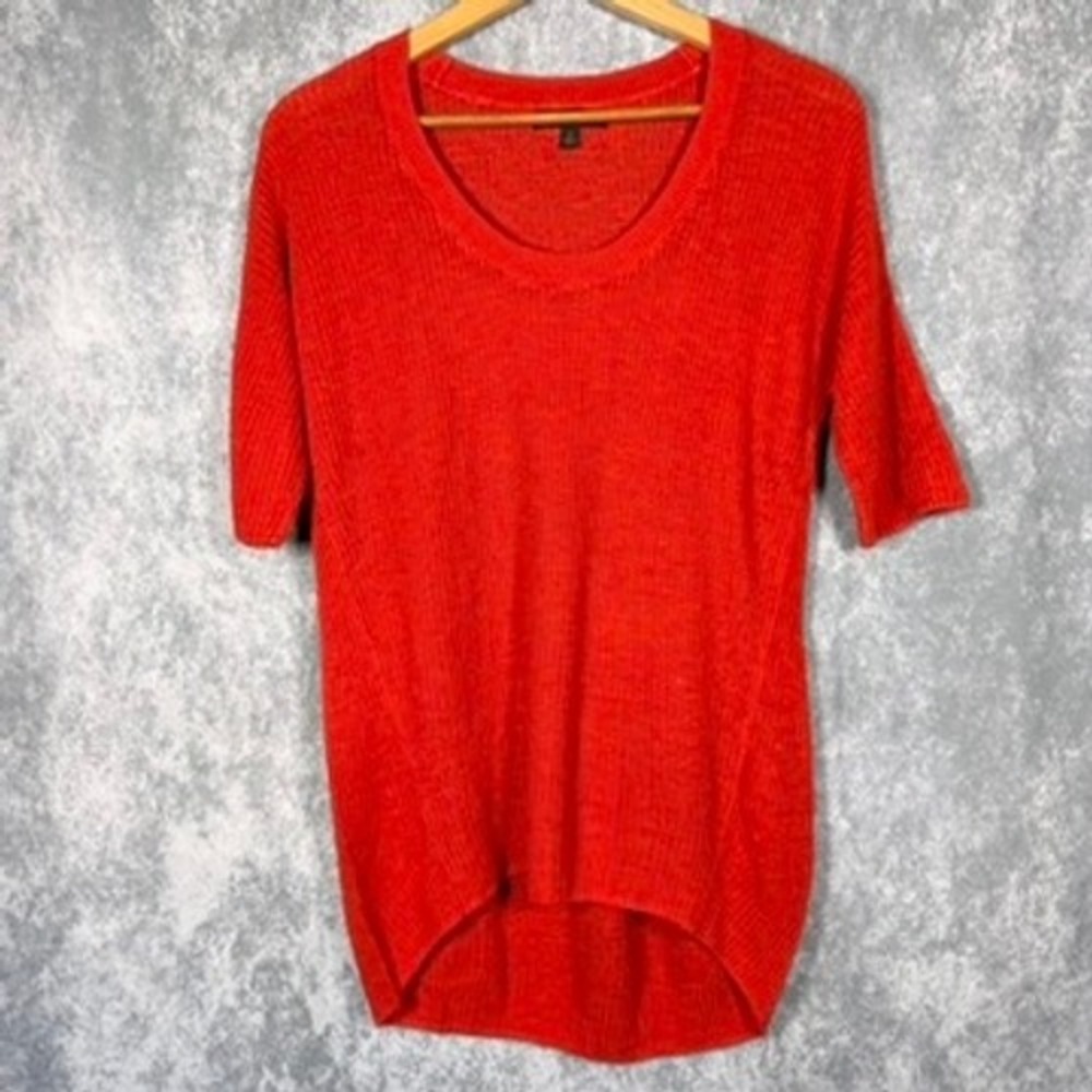 Banana Republic Sweater Women Small Orange Red Linen Blend High-Low Scoop Neck
